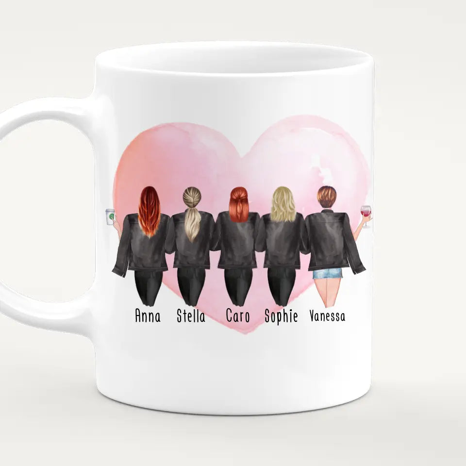 Personalisierte Tasse - Beste Freundinnen mit Jacken (5 Freundinnen)