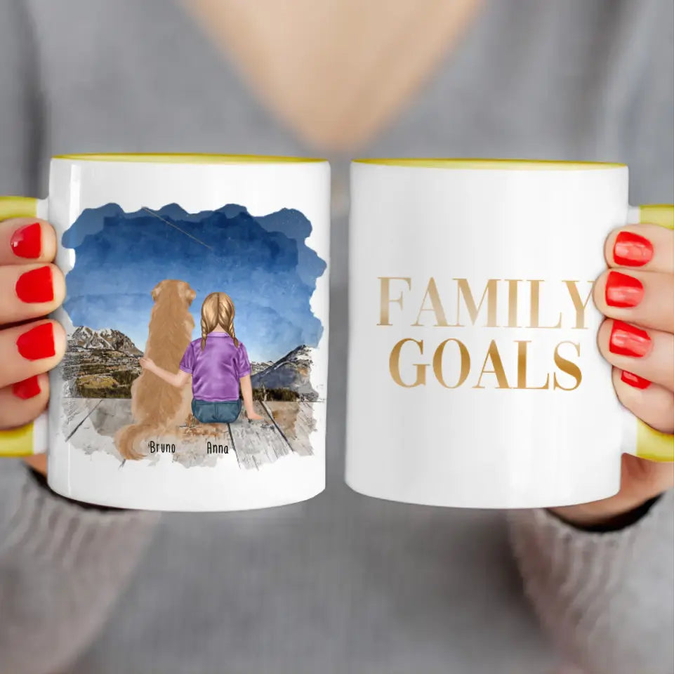 Personalisierte Tasse - 1 Kind und 1 Hund