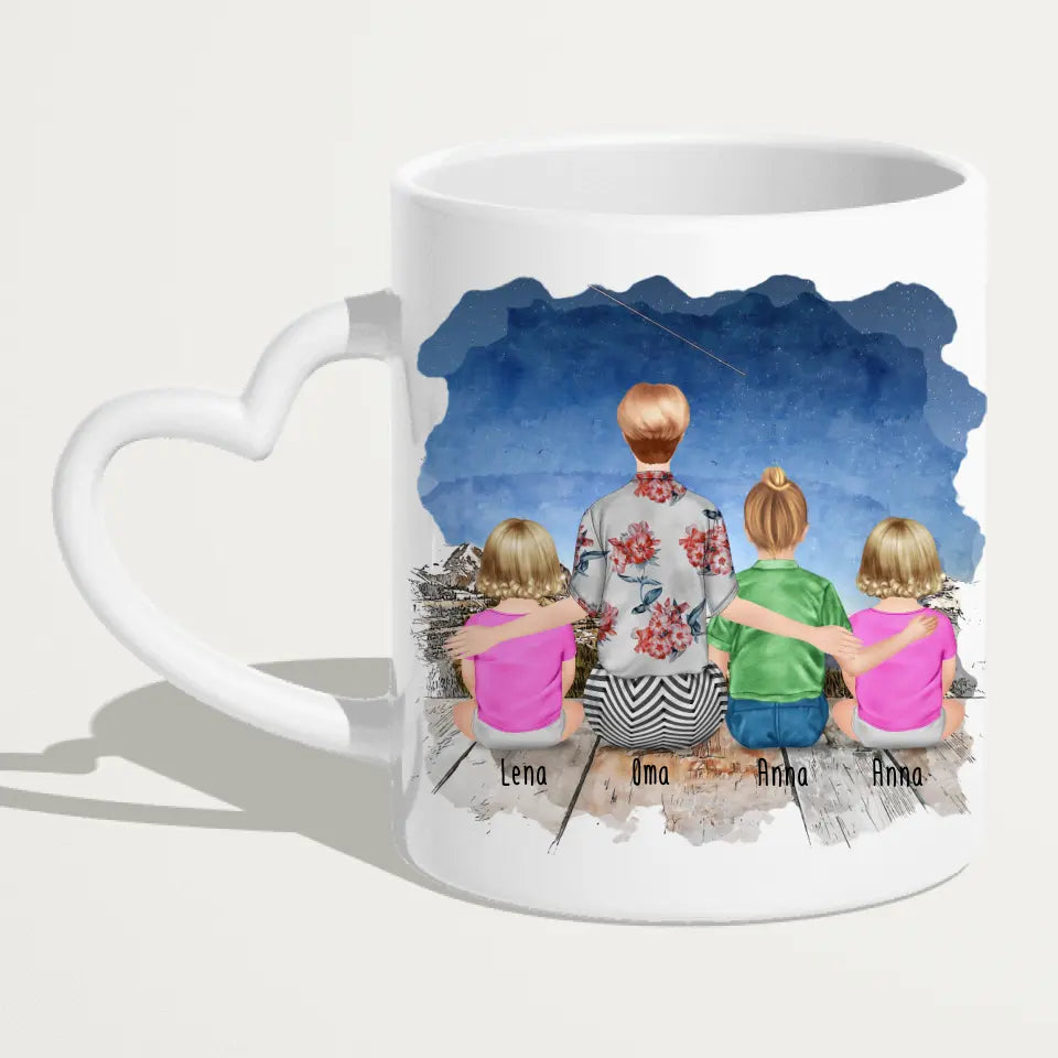 Personalisierte Tasse für Oma (2 Babys + 1 Kind + 1 Oma)