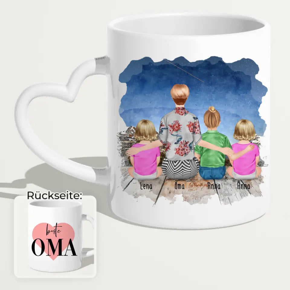 Personalisierte Tasse für Oma (2 Babys + 1 Kind + 1 Oma)