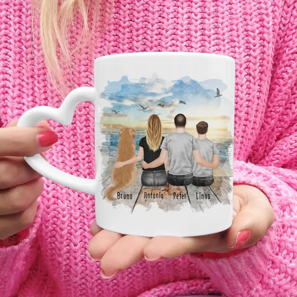 Personalisierte Tasse mit Familie + 1 Hund (1 Teenager)