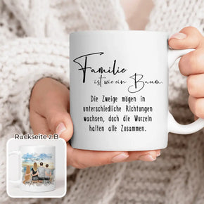 Personalisierte Tasse mit Familie + 1 Hund (1 Teenager)