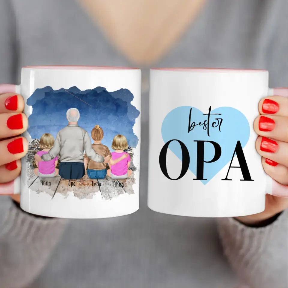 Personalisierte Tasse für Opa (2 Babys + 1 Kind + 1 Opa)