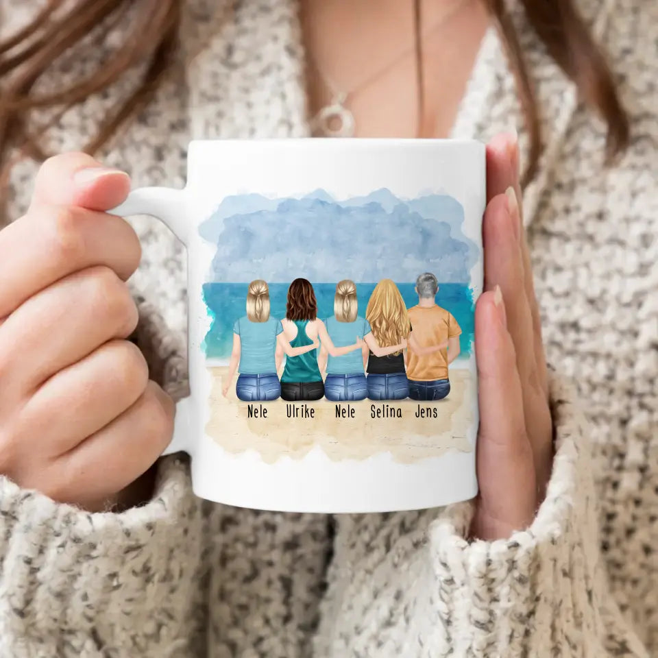 Personalisierte Tasse - Beste Freunde (4 Frauen + 1 Mann)