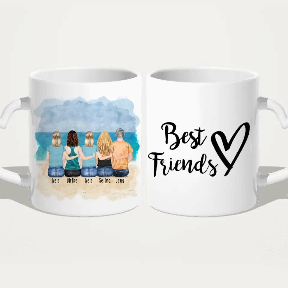 Personalisierte Tasse - Beste Freunde (4 Frauen + 1 Mann)