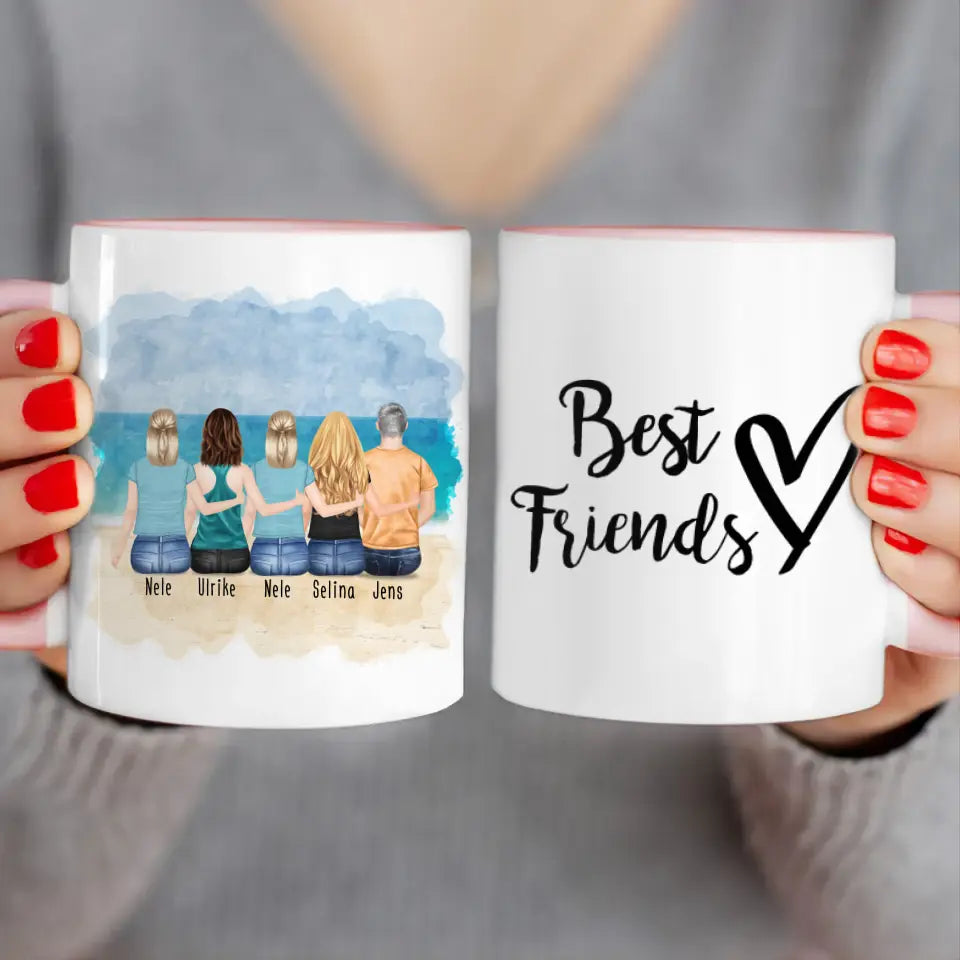 Personalisierte Tasse - Beste Freunde (4 Frauen + 1 Mann)