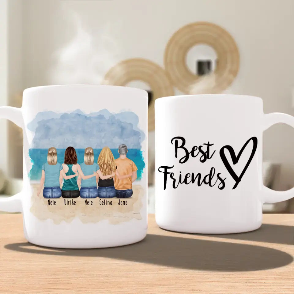 Personalisierte Tasse - Beste Freunde (4 Frauen + 1 Mann)