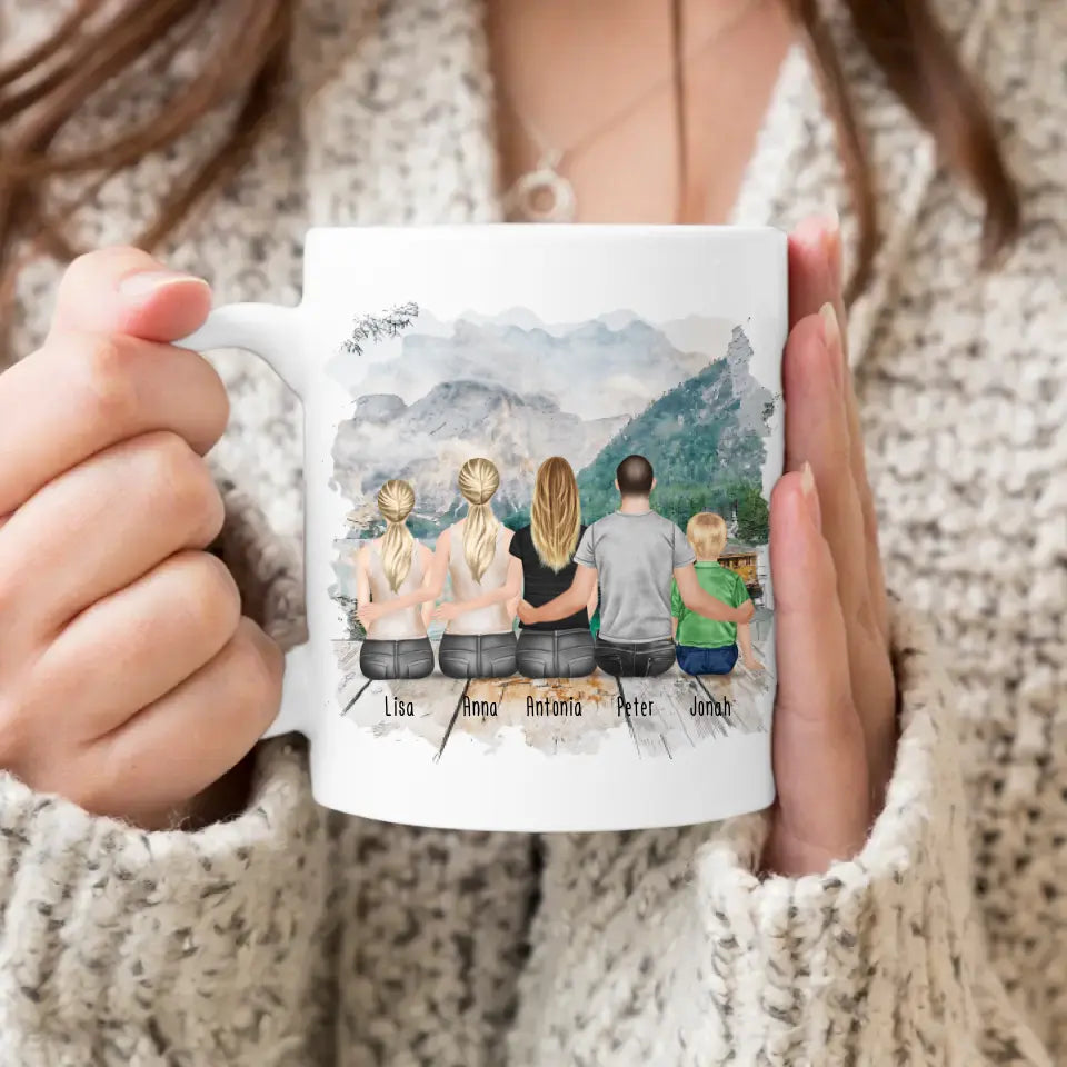 Personalisierte Tasse - 1 Teenagerin + 2 Frauen + 1 Mann + 1 Kind