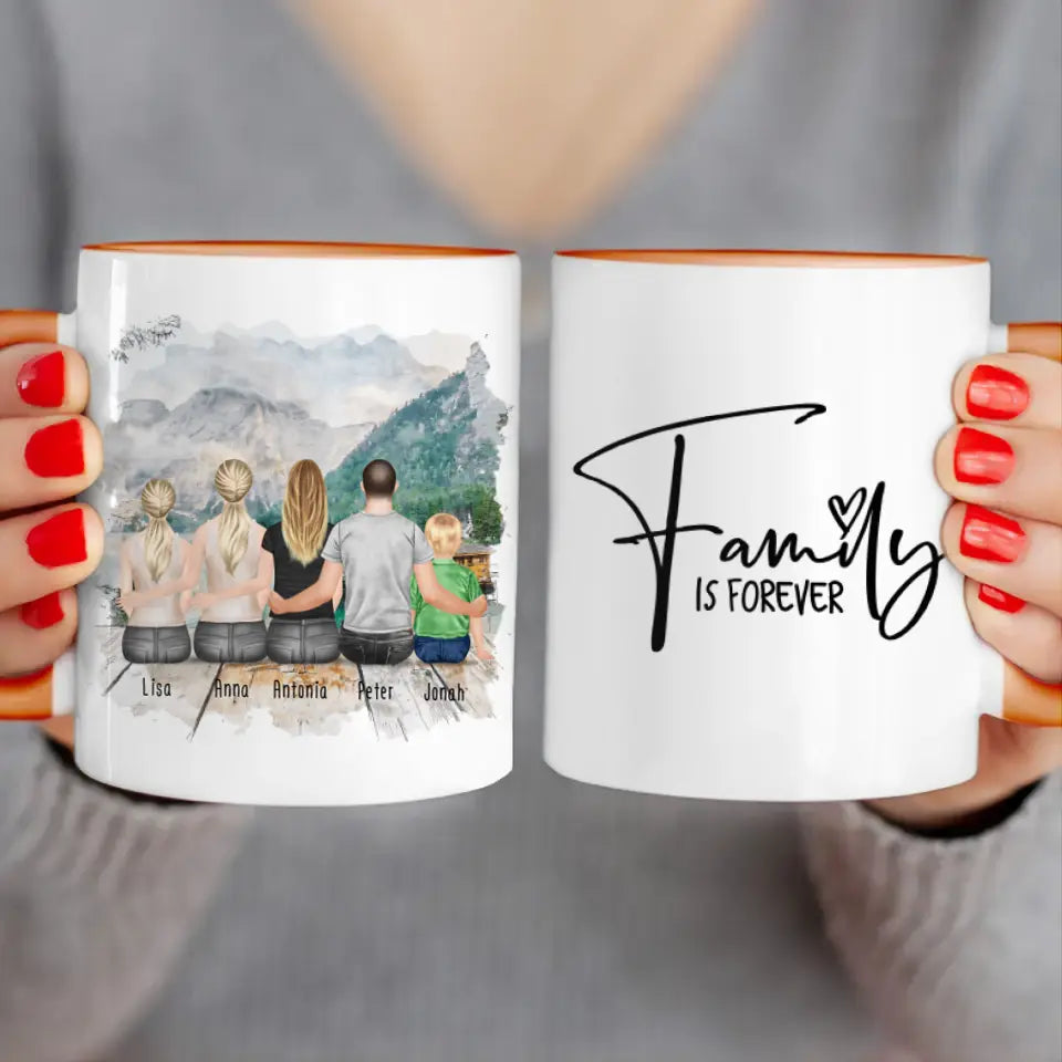 Personalisierte Tasse - 1 Teenagerin + 2 Frauen + 1 Mann + 1 Kind