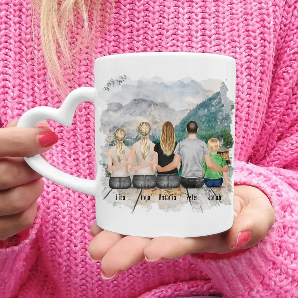 Personalisierte Tasse - 1 Teenagerin + 2 Frauen + 1 Mann + 1 Kind