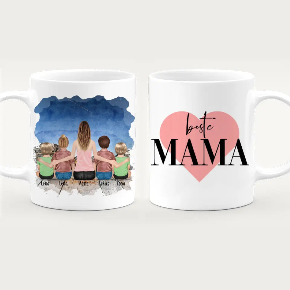 Personalisierte Tasse -  1 Frau + 2 Kinder + 2 Babys