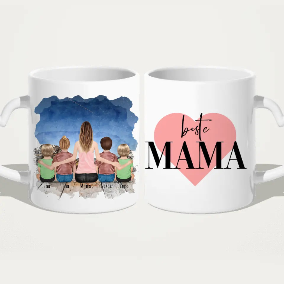 Personalisierte Tasse -  1 Frau + 2 Kinder + 2 Babys