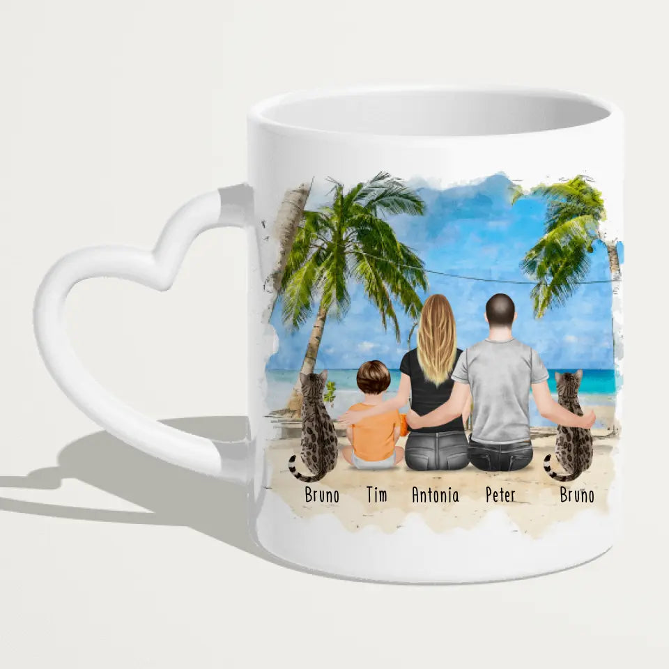 Personalisierte Tasse mit Familie + 2 Katzen (1 Baby)