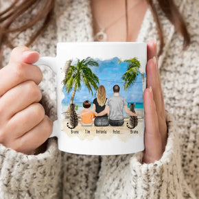 Personalisierte Tasse mit Familie + 2 Katzen (1 Baby)