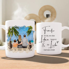 Personalisierte Tasse mit Familie + 2 Katzen (1 Baby)