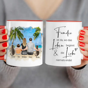 Personalisierte Tasse mit Familie + 2 Katzen (1 Baby)