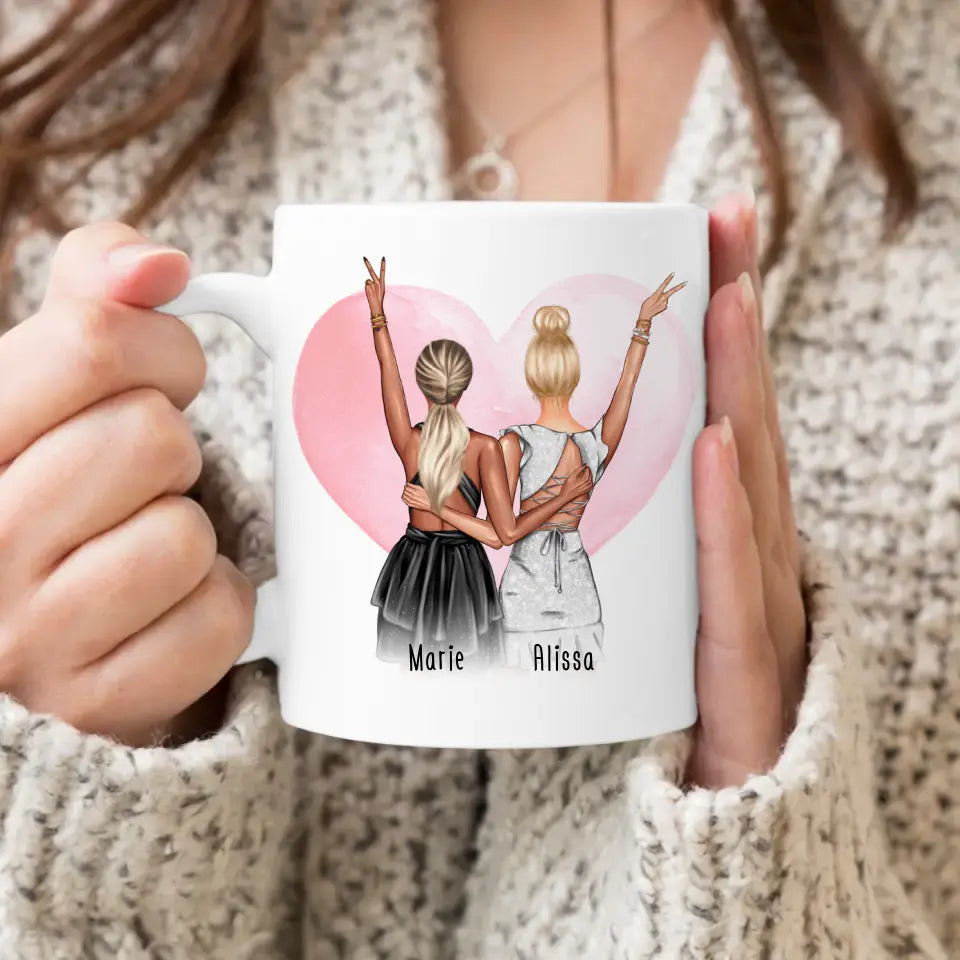 Personalisierte Tasse - Beste Freundin mit Kleid (2 Freundinnen) - Freundinnen Tasse