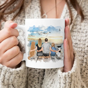 Personalisierte Tasse mit Familie + 2 Hund2 (1 Kind)