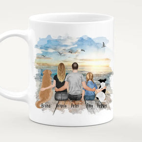 Personalisierte Tasse mit Familie + 2 Hund2 (1 Kind)