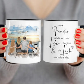 Personalisierte Tasse mit Familie + 2 Hund2 (1 Kind)