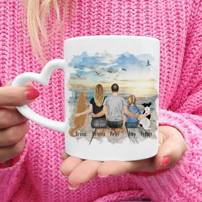 Personalisierte Tasse mit Familie + 2 Hund2 (1 Kind)