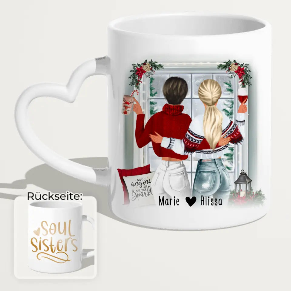 Personalisierte Tasse Beste Freundin (2 Freundinnen) - Weihnachtstasse