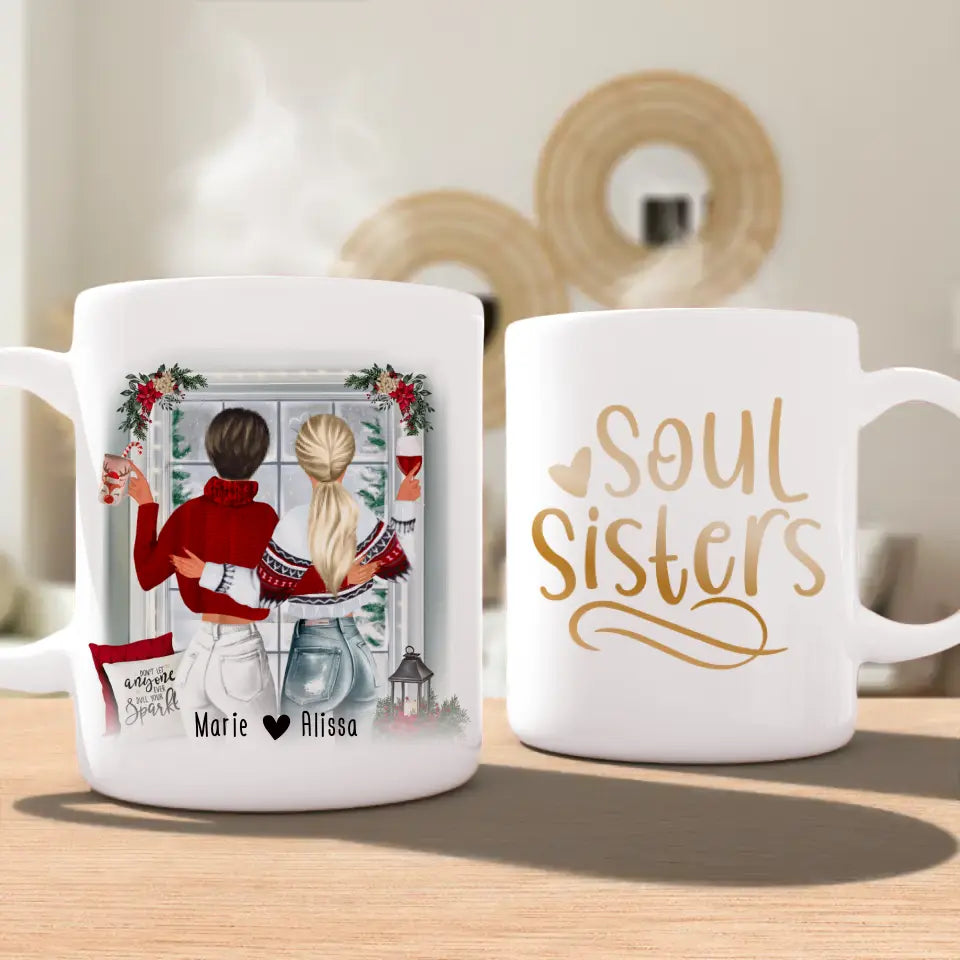 Personalisierte Tasse Beste Freundin (2 Freundinnen) - Weihnachtstasse