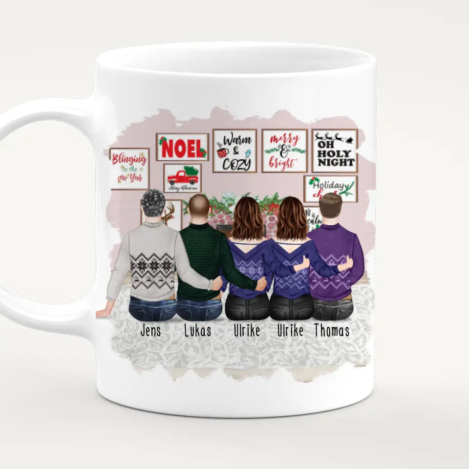 Personalisierte Tasse mit Bruder/Schwester (2 Schwestern + 3 Brüder) - Weihnachtstasse