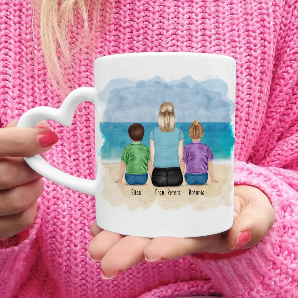 Personalisierte Tasse mit Erzieherin (2 Kinder)