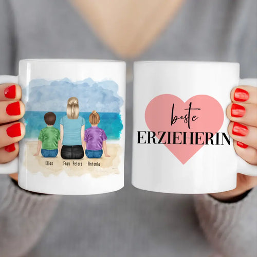 Personalisierte Tasse mit Erzieherin (2 Kinder)