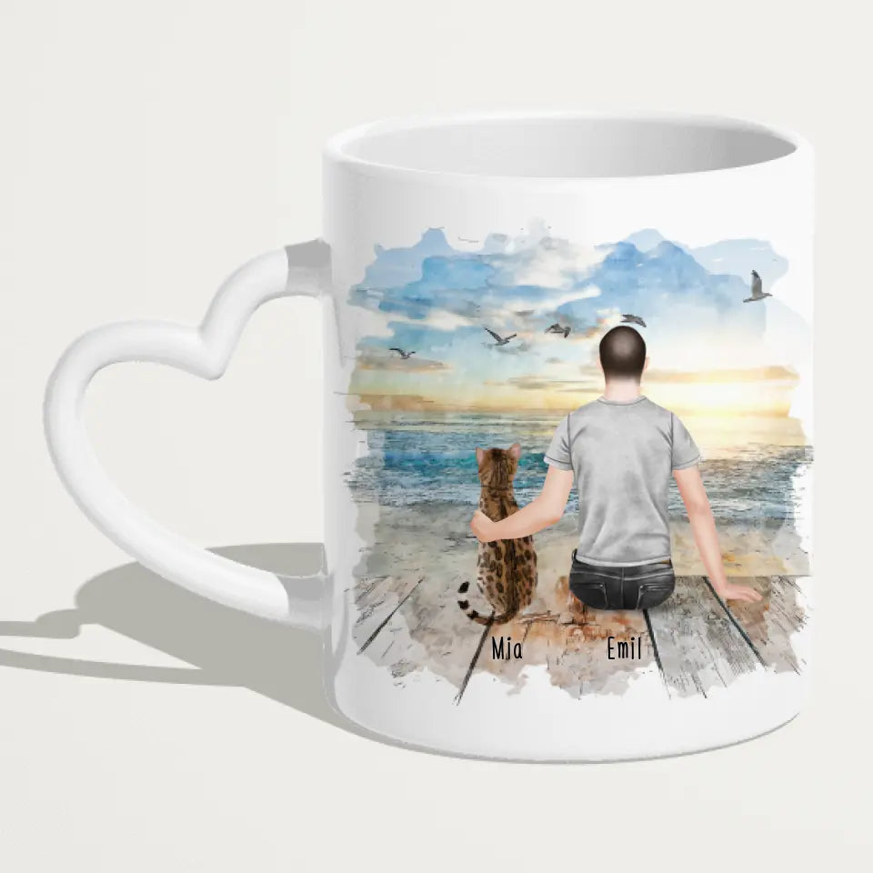 Personalisierte Tasse mit Katze und Mann (1 Katze + 1 Mann)