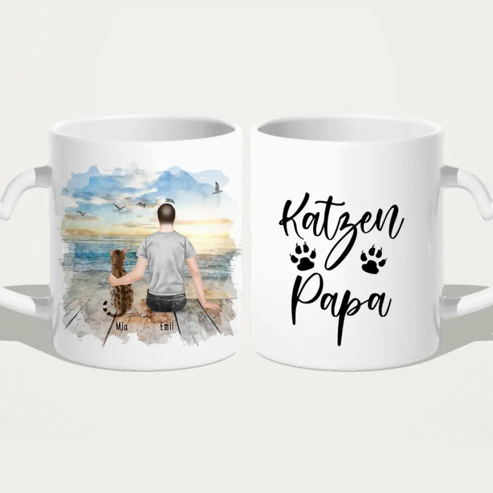 Personalisierte Tasse mit Katze und Mann (1 Katze + 1 Mann)