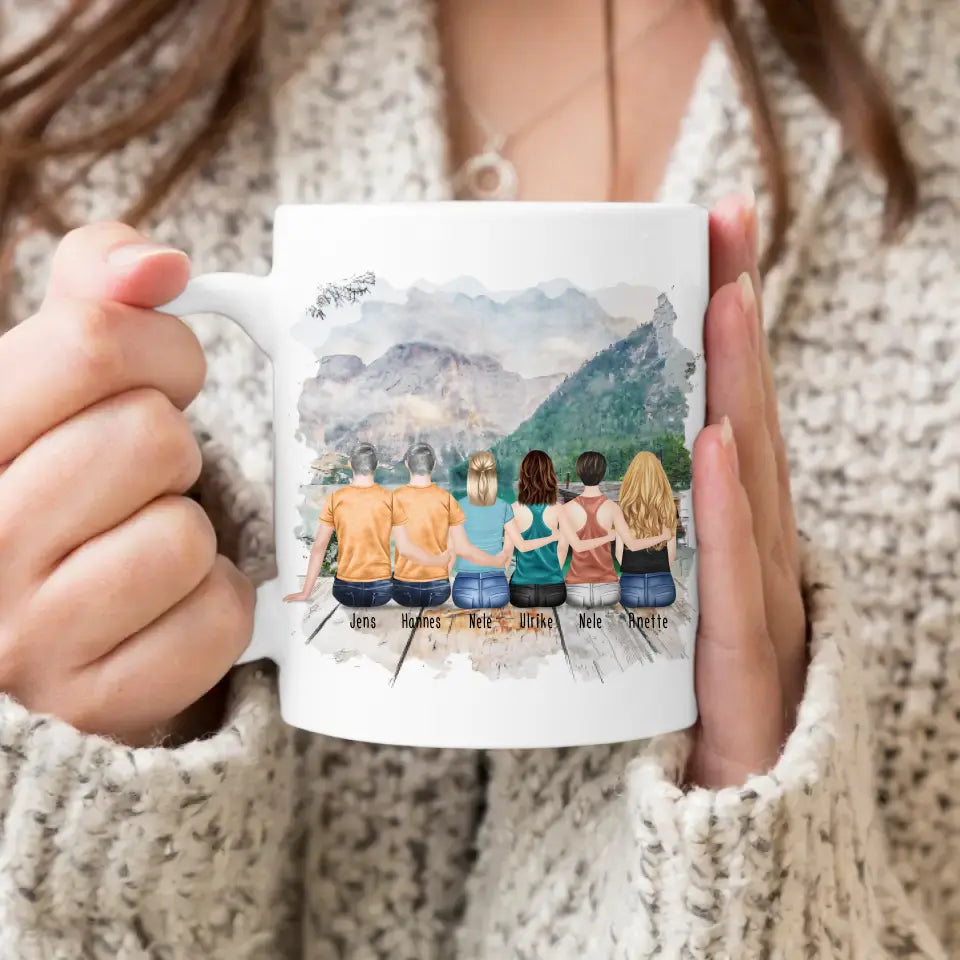 Personalisierte Tasse mit Bruder/Schwester (4 Schwestern + 2 Brüder)