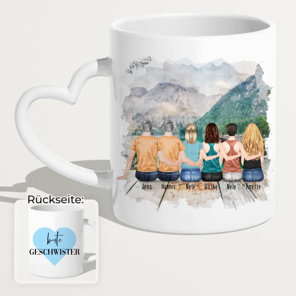 Personalisierte Tasse mit Bruder/Schwester (4 Schwestern + 2 Brüder)