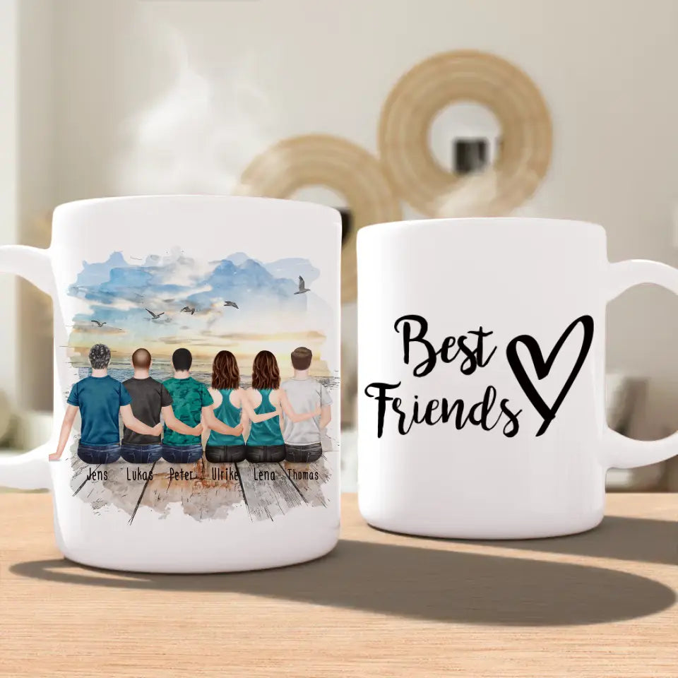 Personalisierte Tasse - Beste Freunde (2 Frauen + 4 Männer)