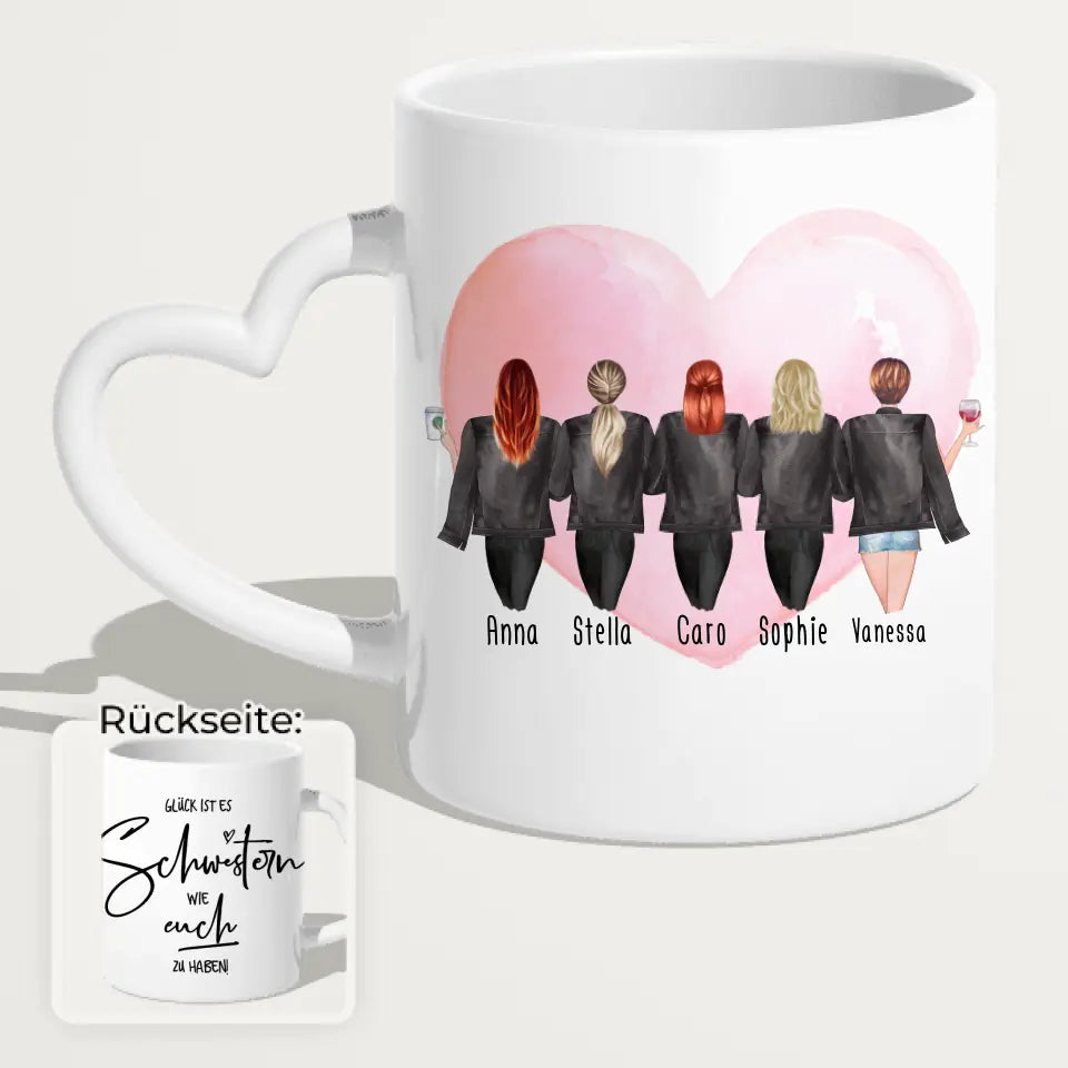 Personalisierte Tasse - Beste Schwestern mit Jacken (5 Schwestern)