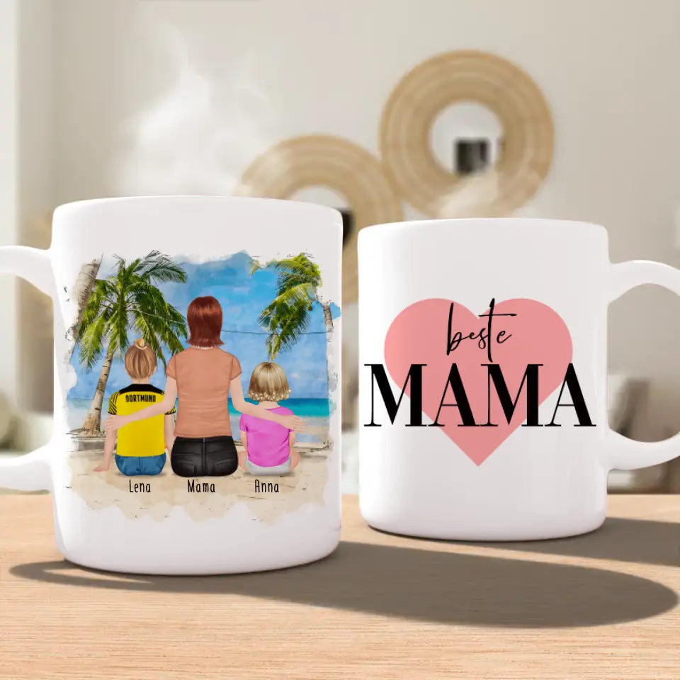 Personalisierte Tasse mit Mutter, Baby und Kind (1 Baby + 1 Kind + 1 Mutter) (Trickot)