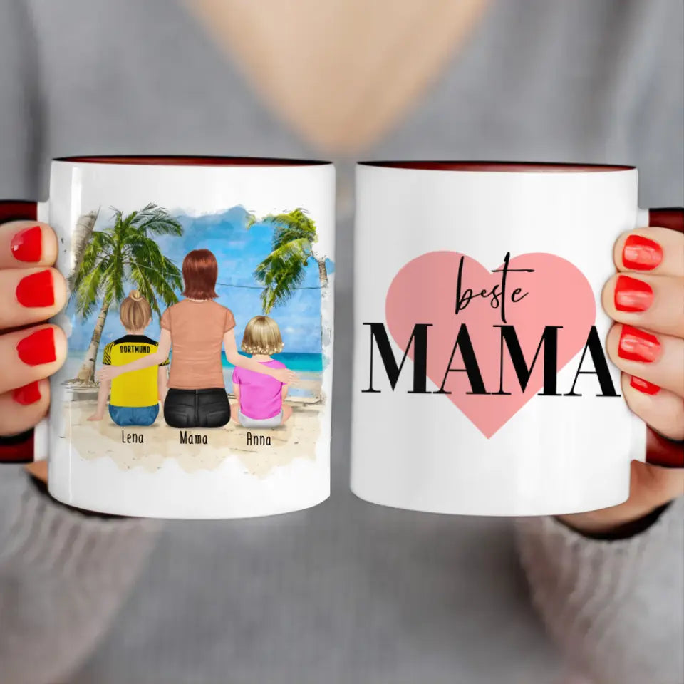 Personalisierte Tasse mit Mutter, Baby und Kind (1 Baby + 1 Kind + 1 Mutter) (Trickot)