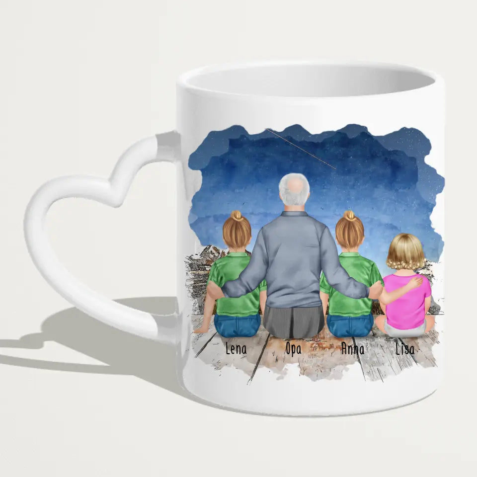 Personalisierte Tasse für Opa (2 Kinder + 1 Baby + 1 Opa)