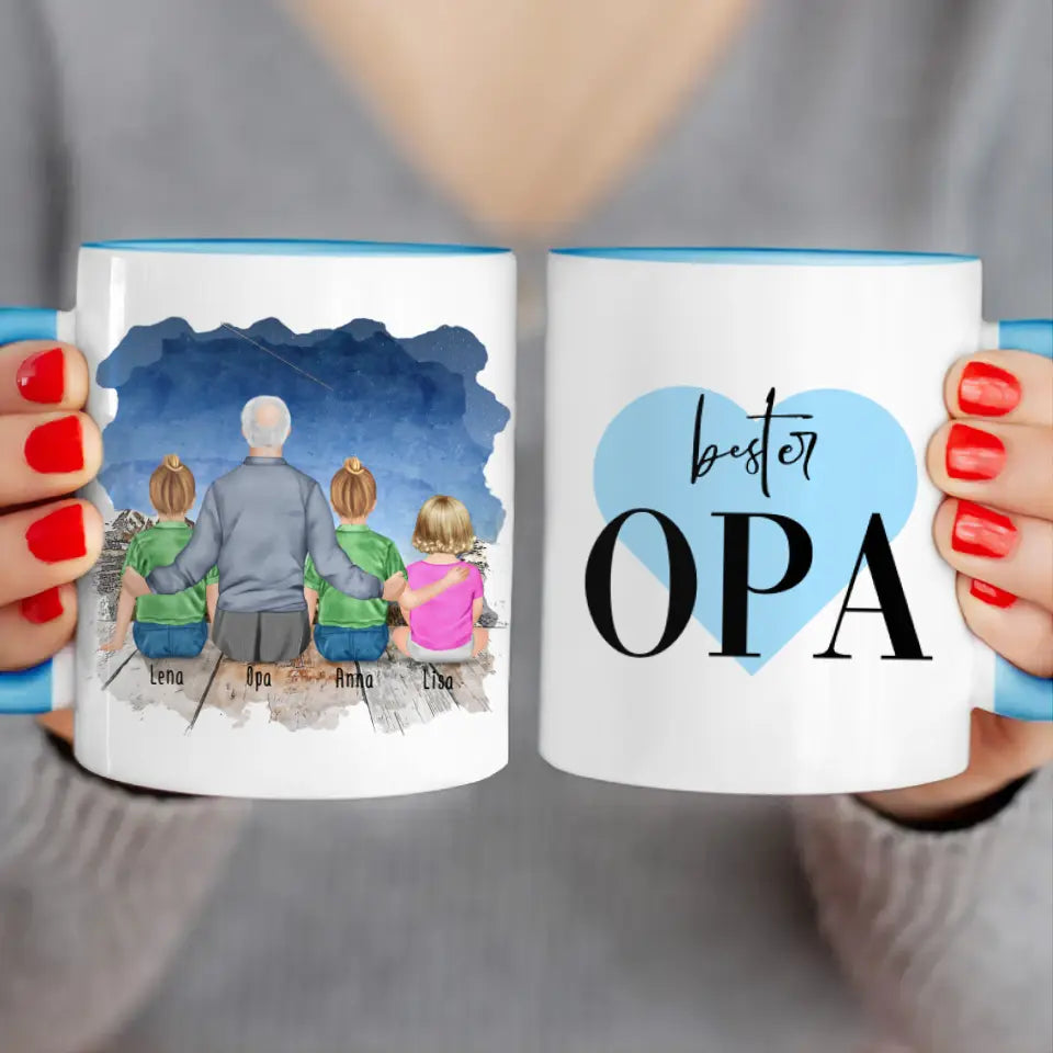 Personalisierte Tasse für Opa (2 Kinder + 1 Baby + 1 Opa)