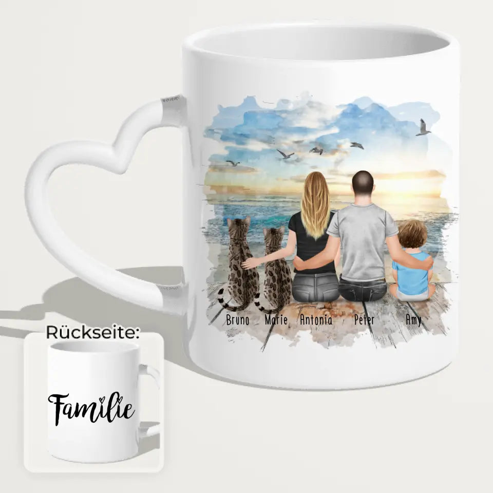 Personalisierte Tasse mit Familie + 2 Katzen (1 Baby) (Version 2)