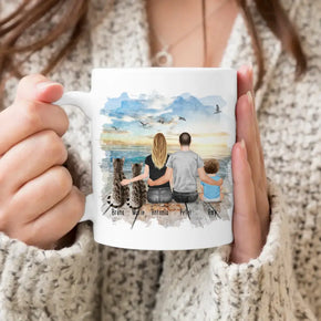 Personalisierte Tasse mit Familie + 2 Katzen (1 Baby) (Version 2)