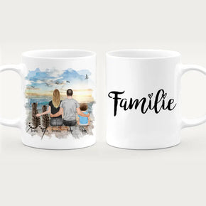 Personalisierte Tasse mit Familie + 2 Katzen (1 Baby) (Version 2)