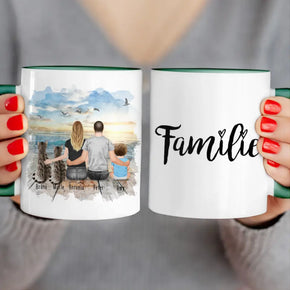 Personalisierte Tasse mit Familie + 2 Katzen (1 Baby) (Version 2)