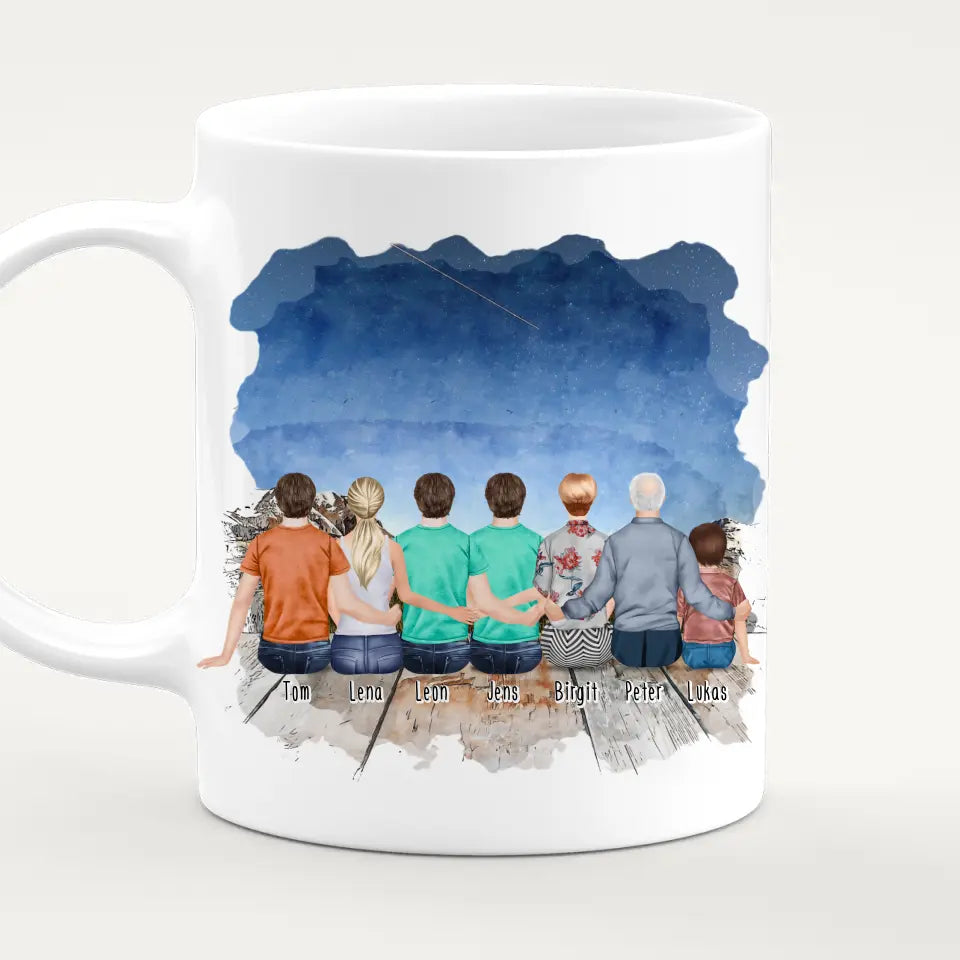 Personalisierte Tasse - 1 Frau + 3 Männer + 1 Oma + 1 Opa + 1 Kind