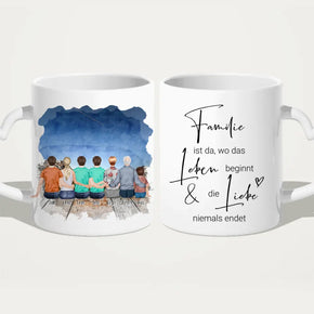 Personalisierte Tasse - 1 Frau + 3 Männer + 1 Oma + 1 Opa + 1 Kind