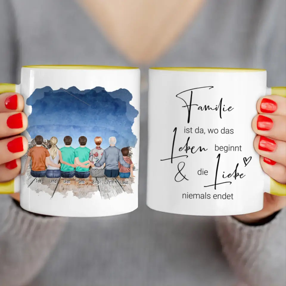 Personalisierte Tasse - 1 Frau + 3 Männer + 1 Oma + 1 Opa + 1 Kind