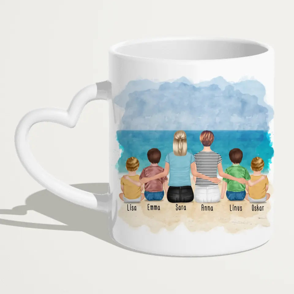 Personalisierte Tasse - 2 Frauen + 2 Kinder + 2 Babys