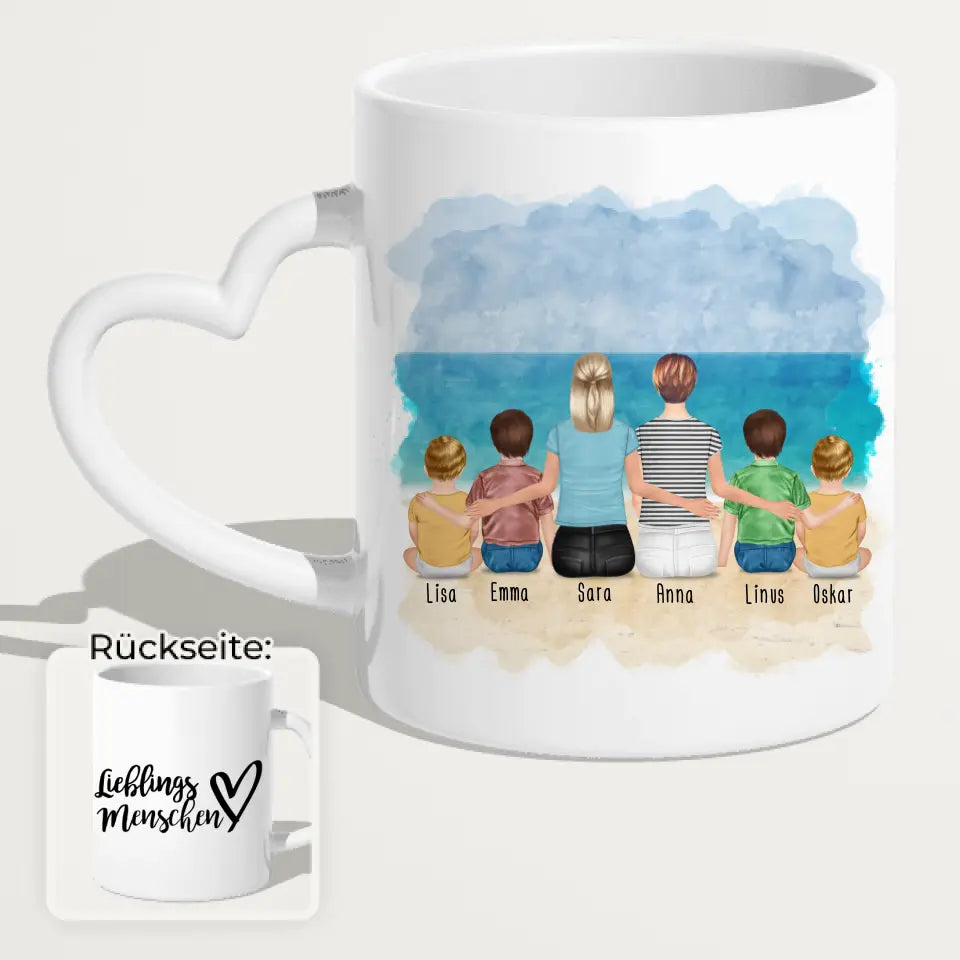 Personalisierte Tasse - 2 Frauen + 2 Kinder + 2 Babys