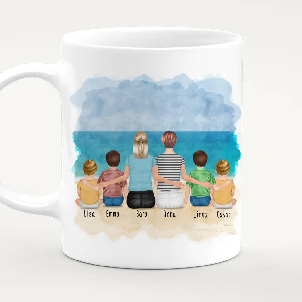 Personalisierte Tasse - 2 Frauen + 2 Kinder + 2 Babys